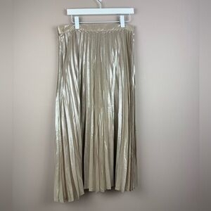 LOFT | Gold metallic A-Line Midi Pleated Skirt size 12